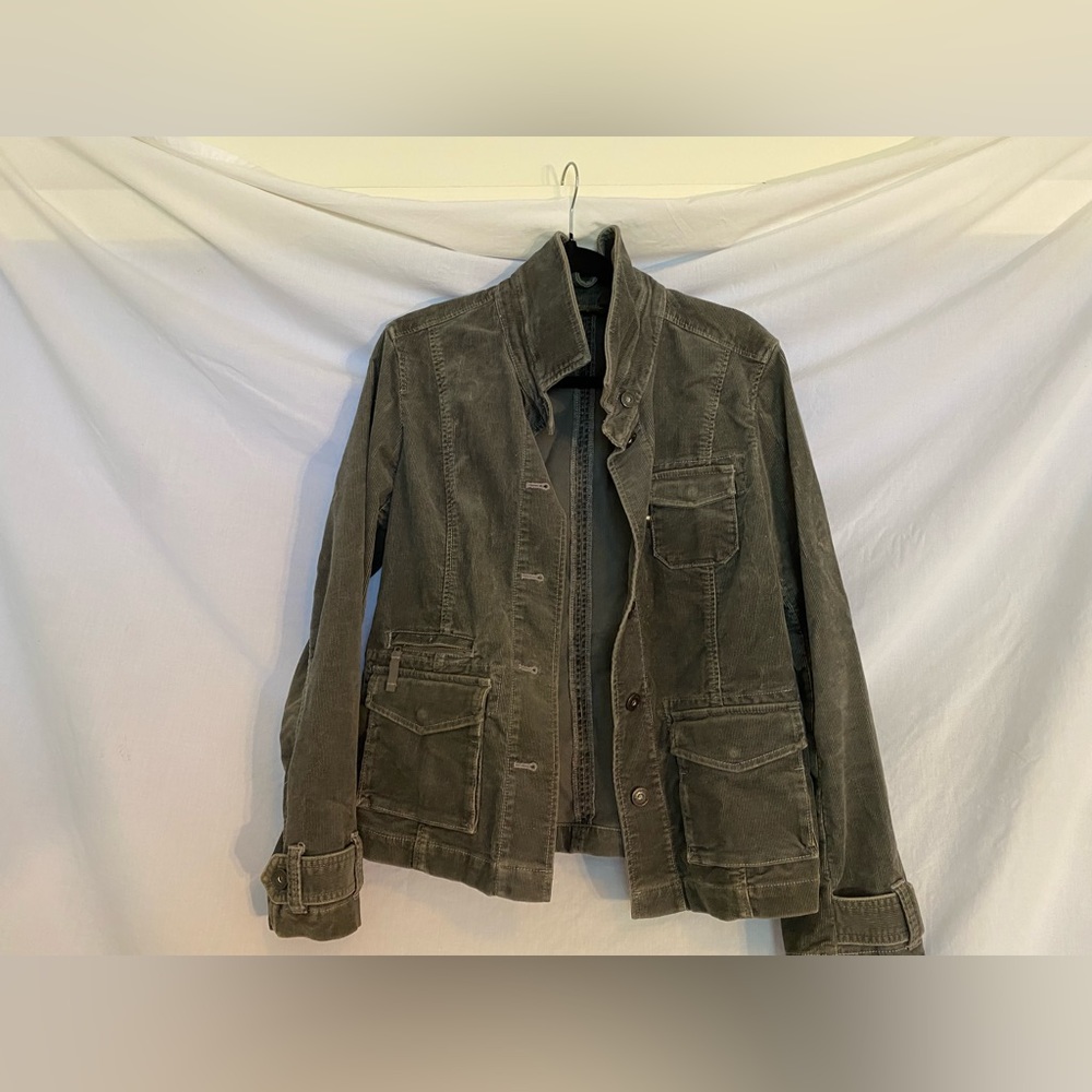 Eddie Bauer casual grey corduroy button up jacket size medium